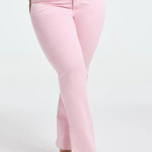 EUC Good America Good Boy Straight Jeans Mineral Rose Quartz Raw Hem Side Slit